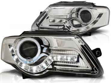LED Tagfahrlicht Design Scheinwerfer für VW Passat 3C B6 05-10 chrom